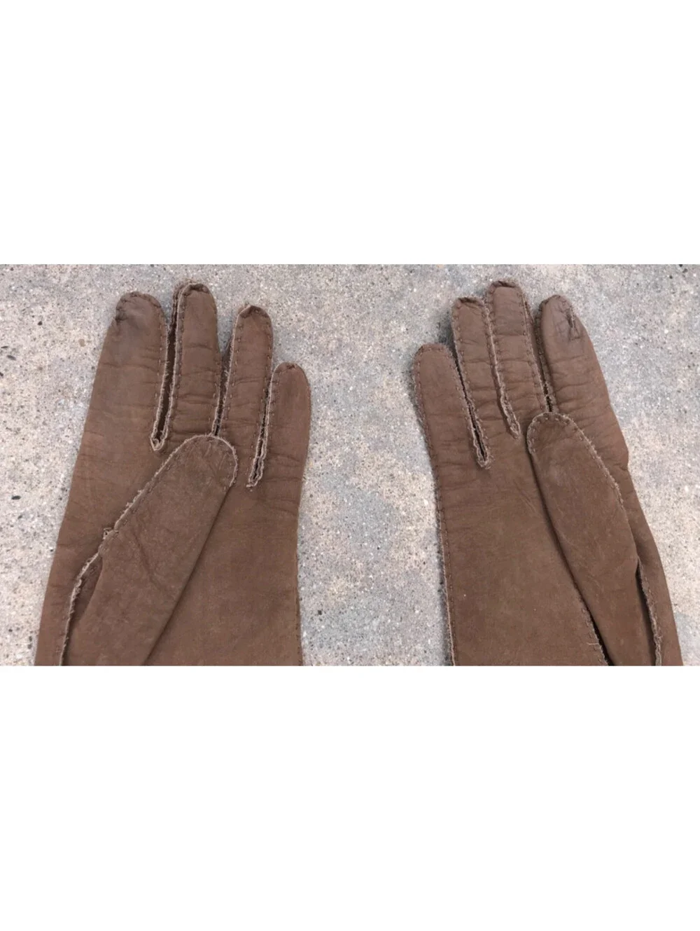 MaxMara Beige Double Lined Leather  Gloves  M 7.5, 19” Long Light Brown